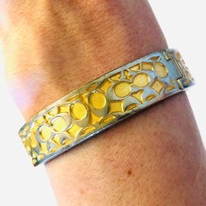 Gold Coach Logo Hinged Bangle Bracelet
